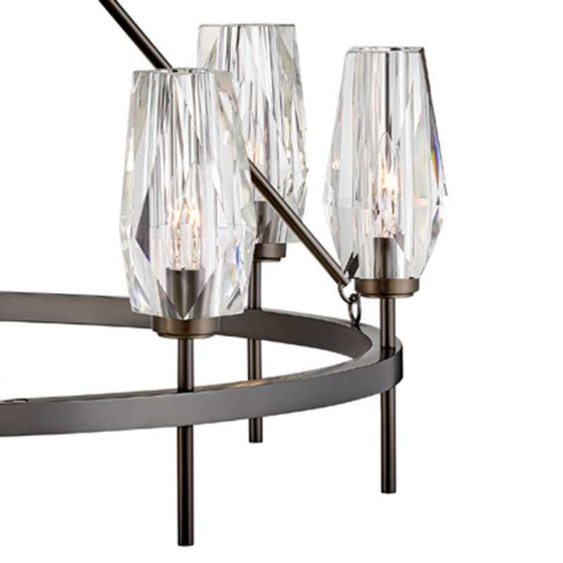 Ana 8-Light Single Tier Chandelier w/ Faceted Heavy-Cut Diamond-Shaped Crystal Shades - Black Oxide