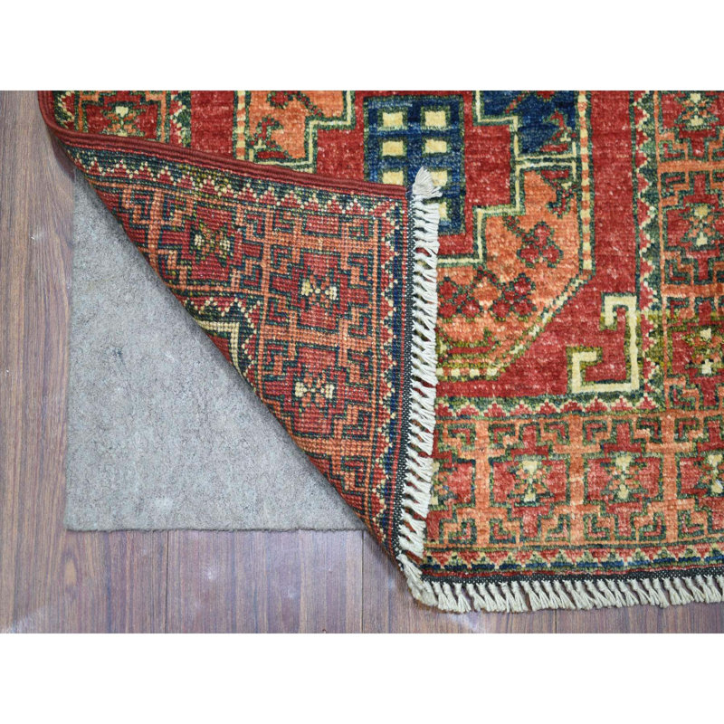 2'x2'10" Brick Red with Elephant Feet Design Pure Wool Hand Knotted Rug 8C0DE7B94E9C4C2F96B0DAB71CEDF2CA