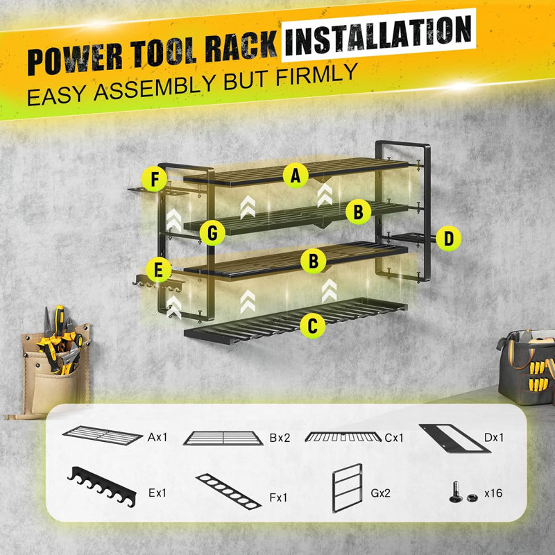 Rangement mural pour outils électriques - capacité de 180 lb, 4 niveaux, 8 supports de perceuse, support en acier robuste
