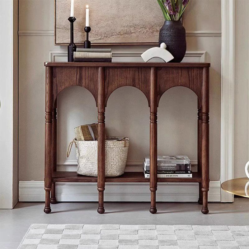 Walnut Solid + Manufactured Wood Rectangular Console Table