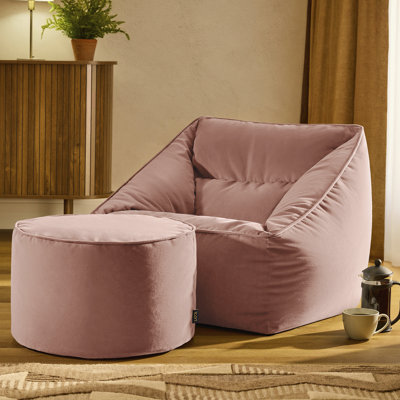 icon Natalia Velvet Adults Bean Bag Armchair and Pouffe, Ready Filled Large Beanbag and Footstool Forest Green
