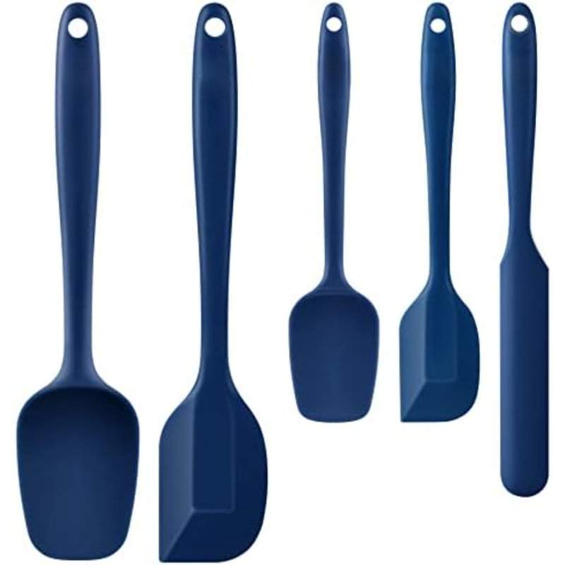 600℉ Heat Resistant BPA-Free Silicone Rubber Spatula Set, Kitchen Cooking Spatulas, Baking, Mixing, for Non Stick Cookware, Dishwasher Safe, Classic Blue Set of 5