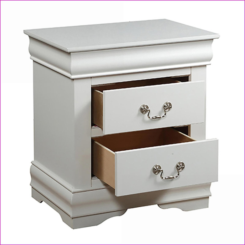 Table de chevet blanche traditionnelle à 2 tiroirs avec rangement, Blanc