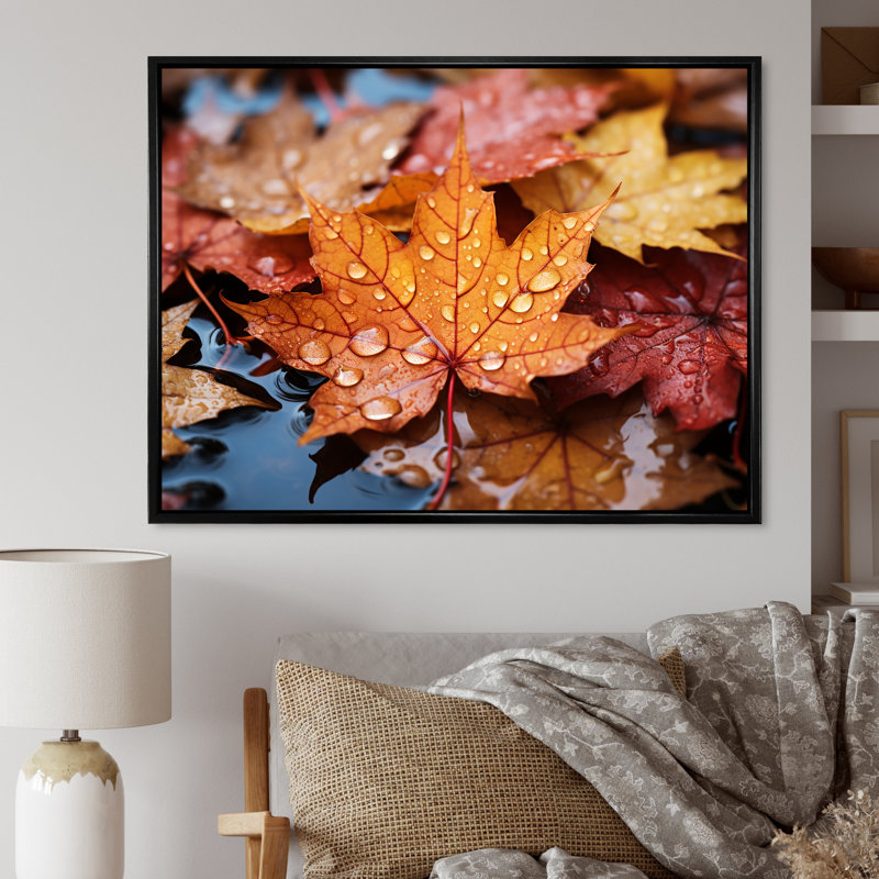 Jaune et orange, feuilles d'érable d'automne II - érable, art mural, Cadre de coin argenté fermé