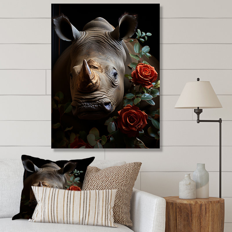 Rhinocéros, H 20 po x l 12 po x P 1 po, Toile tendue