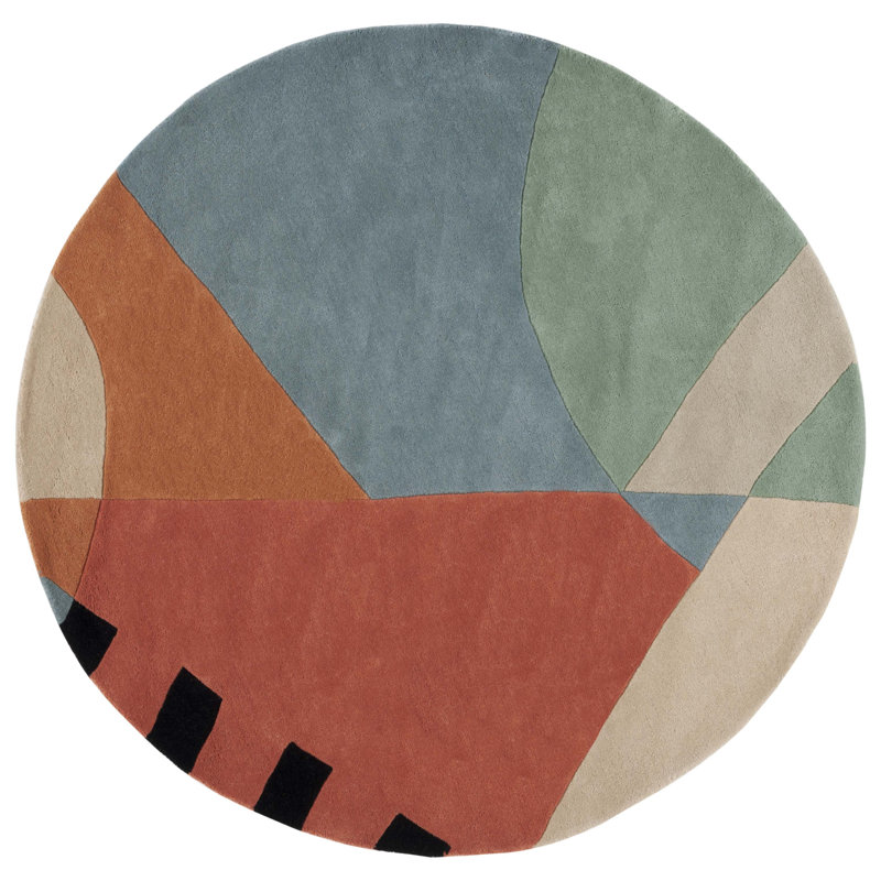 Abstract Wool Hand Tufted Area Rug, Round 122 X 122