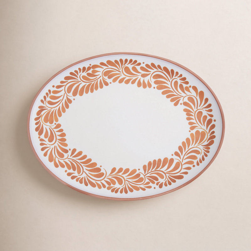 INFUSE 2-Piece Melamine Oval Platter Set, Lebrillo, White/Orange