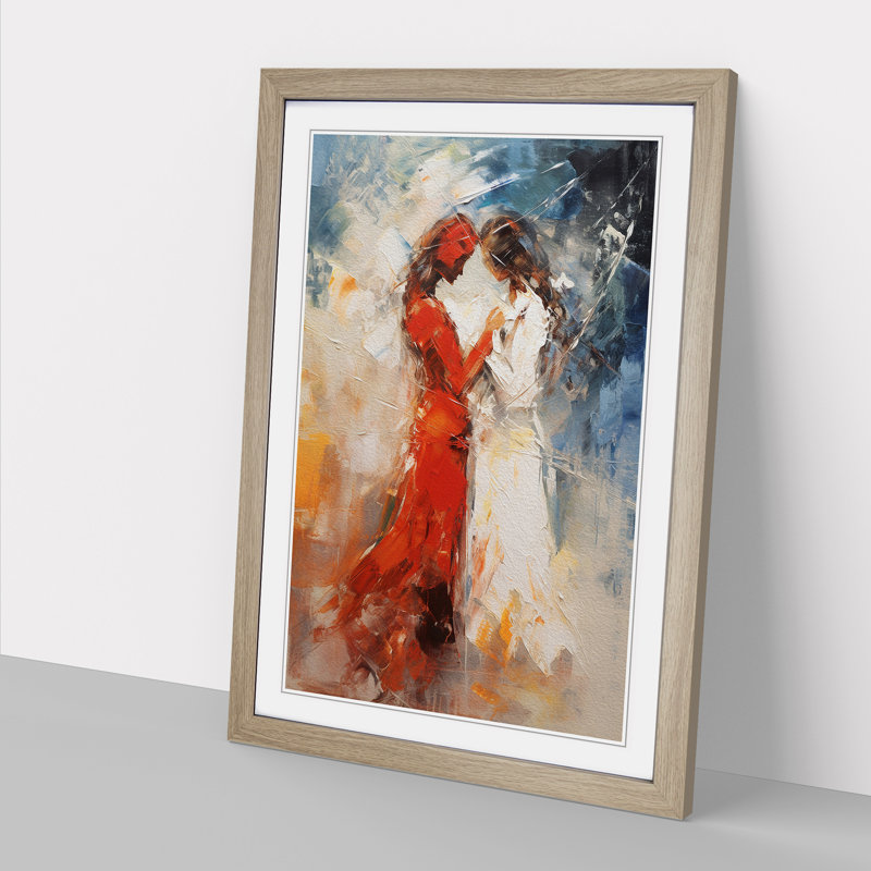 Two Women In Love Gestural - Single Picture Frame Print on Wood, Oak Framed, 64cm H x 46cm W