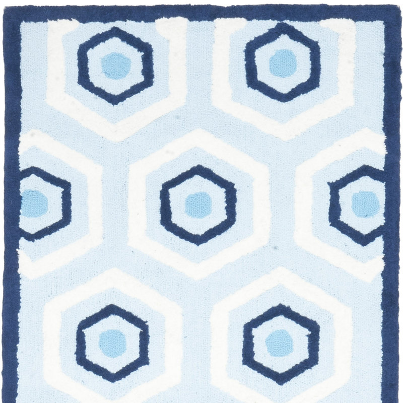Blue Geometric Hand Tufted Wool Area Rug