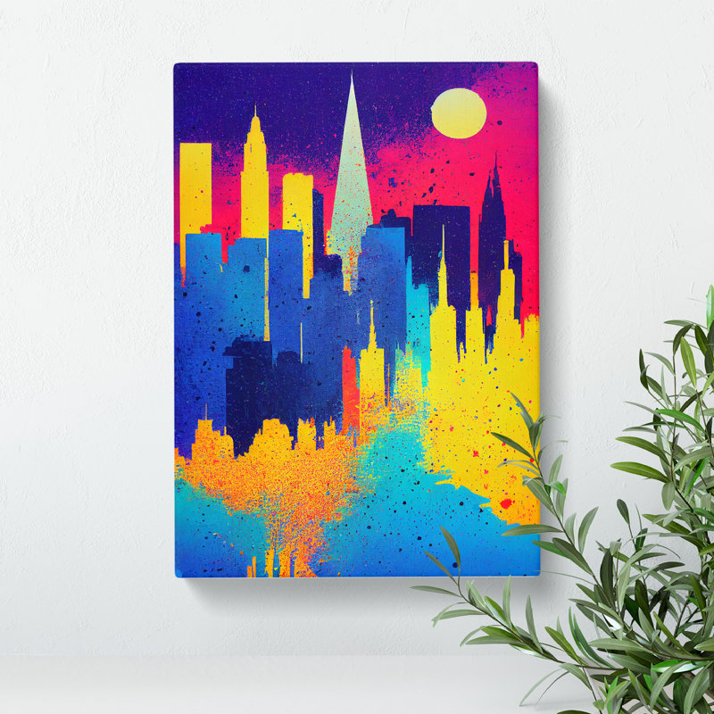 Colourful City Skyline No.1 - Painting, Wrapped Canvas, 50cm H x 35cm W x 3cm D, No Matte