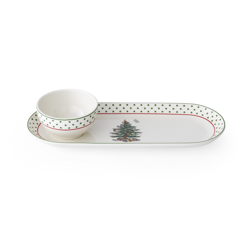 Christmas Tree POLKA DOT OVAL CHIP N DIP 13"