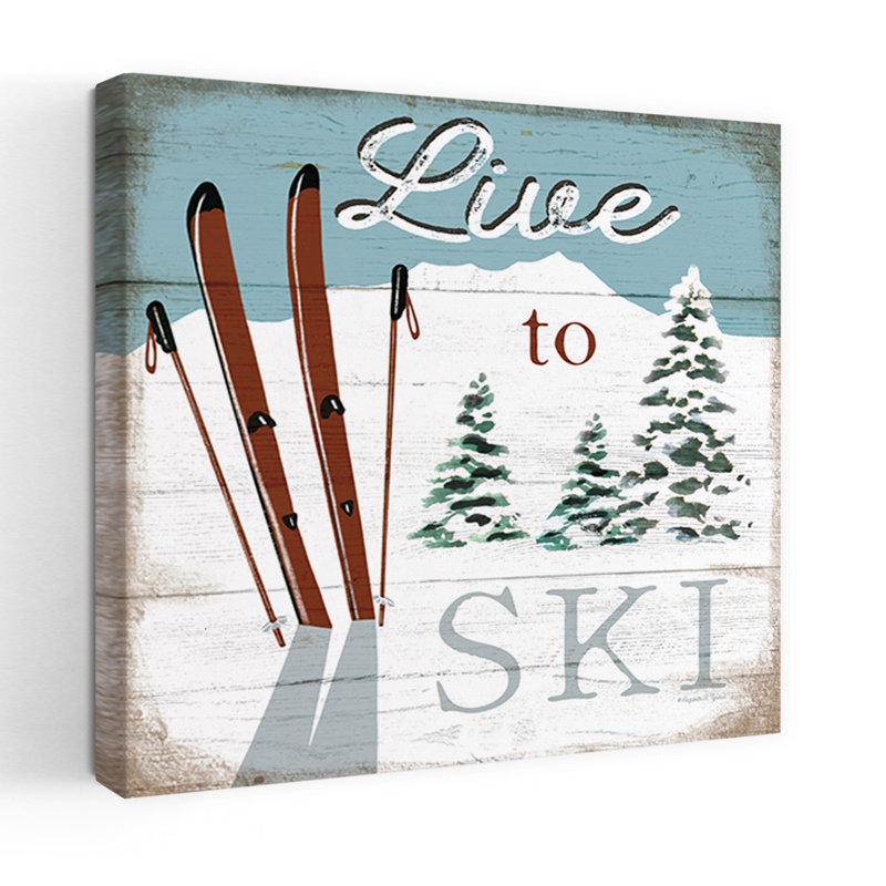Live To Ski Abstract Contemporary Winter Landscape Art, 36" H x 36" W