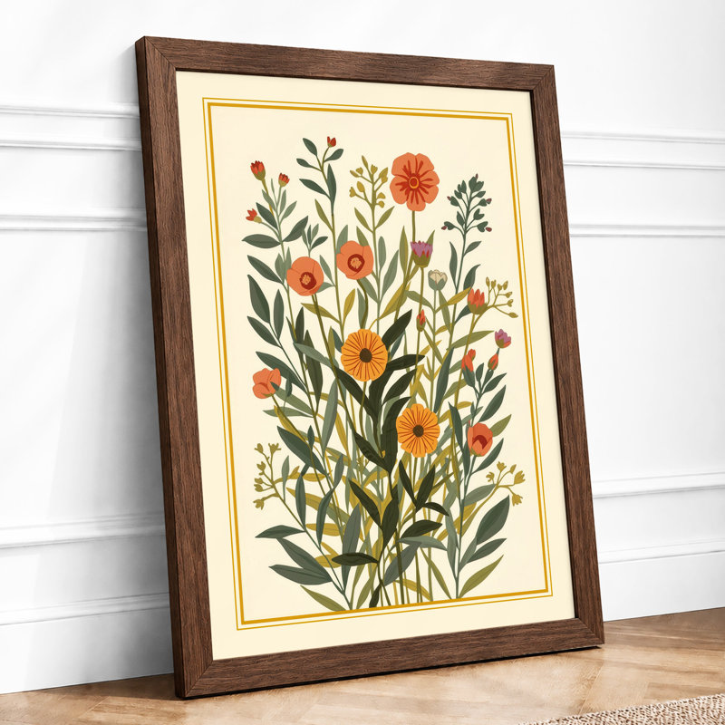 Calendula Study Botanical - Print, A2 - 59.4 x 42.0 cm, Walnut