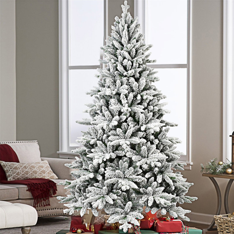 Arbre de Noël floqué avec support en métal, H 6 pi