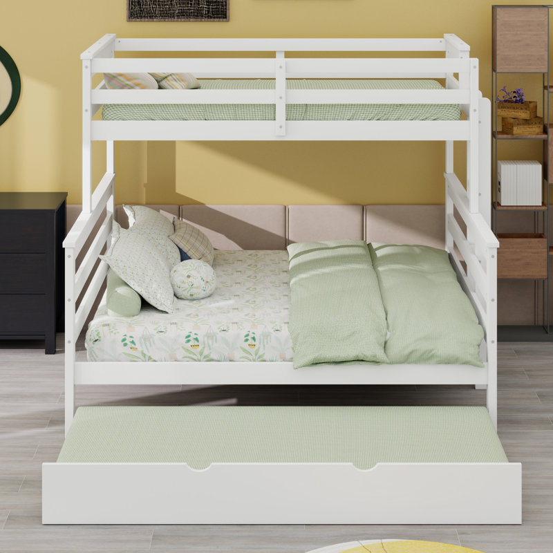 Lit superposé multifonctionnel avec lit gigogne et échelle, séparable en 3 espaces de couchage individuels, Blanc
