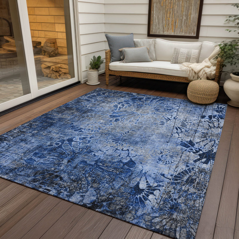 Tapis floral intérieur / extérieur lavable à la machine Derrick ACN2224, Rectangle 5 pi x 7 pi 6 po