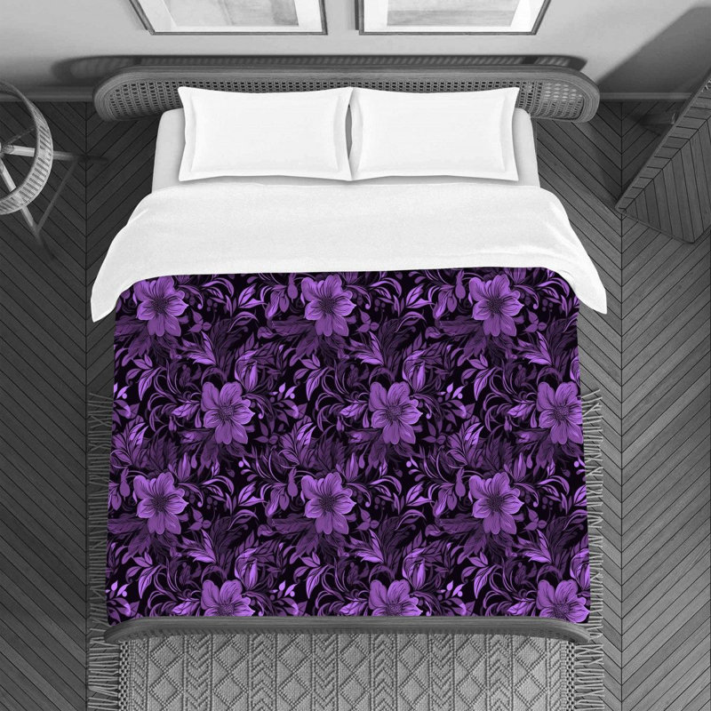 Machine Printed Duvet Cover, Twin Duvet Cover, Black/Purple