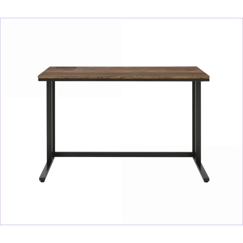 Bureaux, bureau d'écriture moderne avec port USB, H 30 po x l 47 po x P 24 po | Noyer et noir | Bois et métal