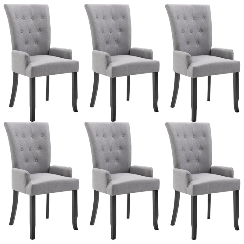Beverle Dining Chair with Armrests Fabric, Light Gray, 6