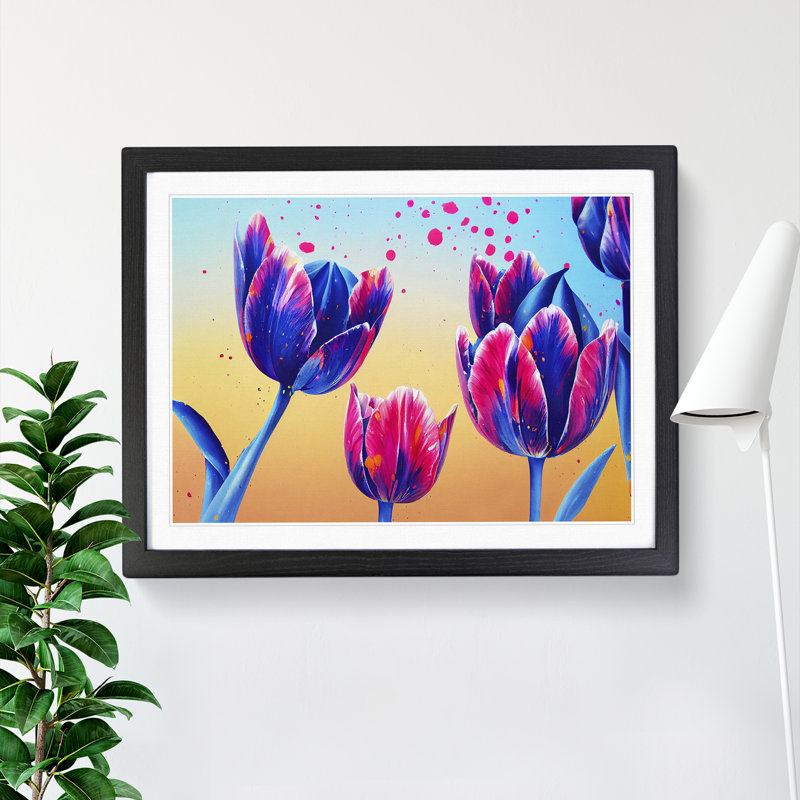 Tulip Flower Splash Vol.3 Abstract - Framed Print, Black Framed, 46cm H x 64cm W x 2cm D