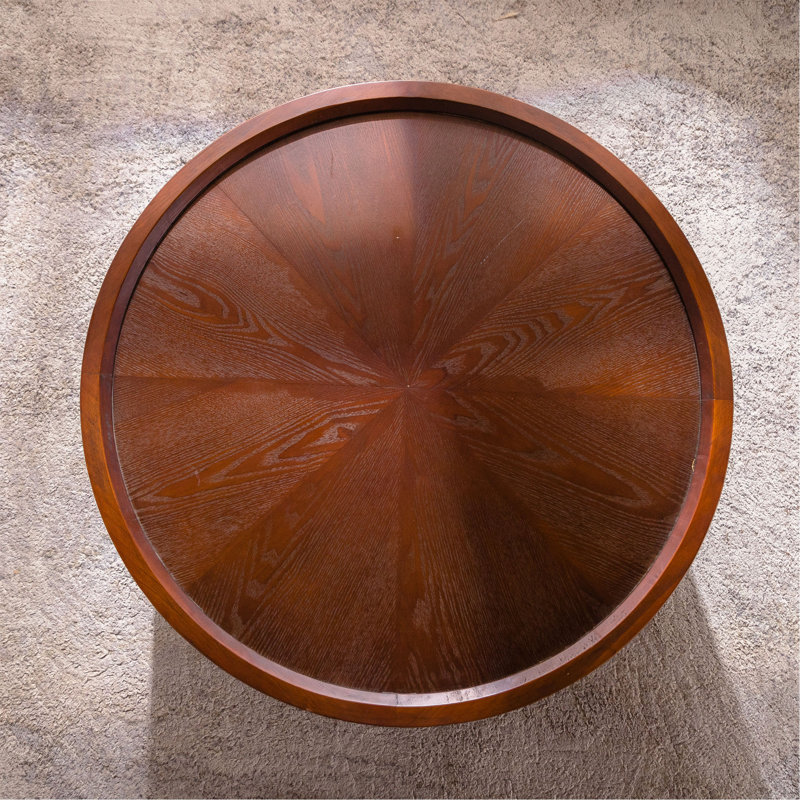 Table basse ronde de 30,71 po avec rangement caché - Table basse moderne en bois massif et en panneau de fibres à densité moyenne, finition bois foncé avec pieds noirs pour le salon / appartement
