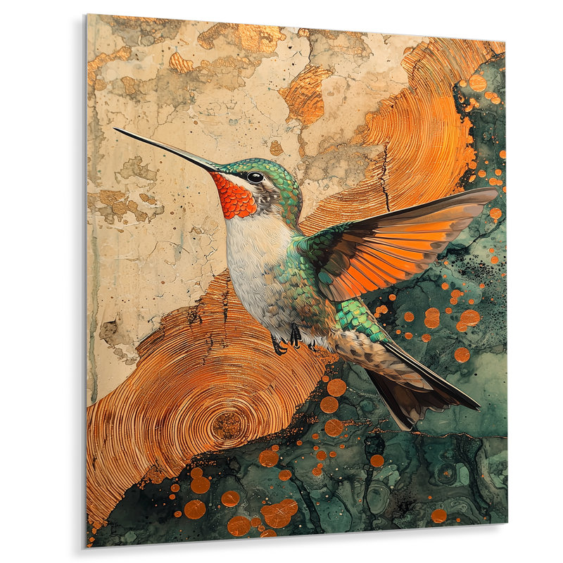 Hummingbird Into Wood Forest Quest II - Hummingbird, reproduction métallique, H 32 po x l 16 po