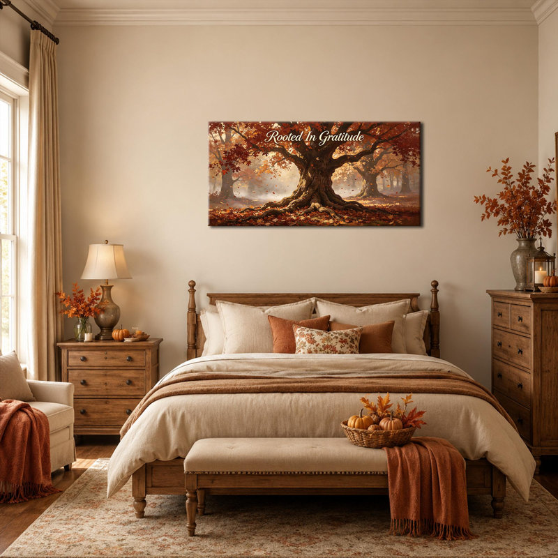 CXVU, forêt d'automne, art mural, citations d'arbre de gratitude, impression sur toile 48 x 24 po, 24 po x 48 po