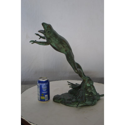 Frog Jumping Bronze Statue Fountain - Tybee Playful Outdoor Pond Decor Sculpture, 11"L x 13"W x 16"H