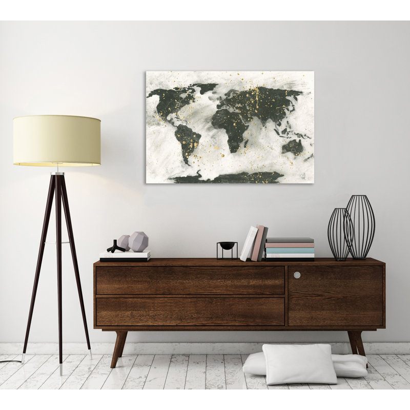 «World Map Gold Speckle», toile tendue par Chris Paschke, H 32 po x l 48 po x P 1,5 po