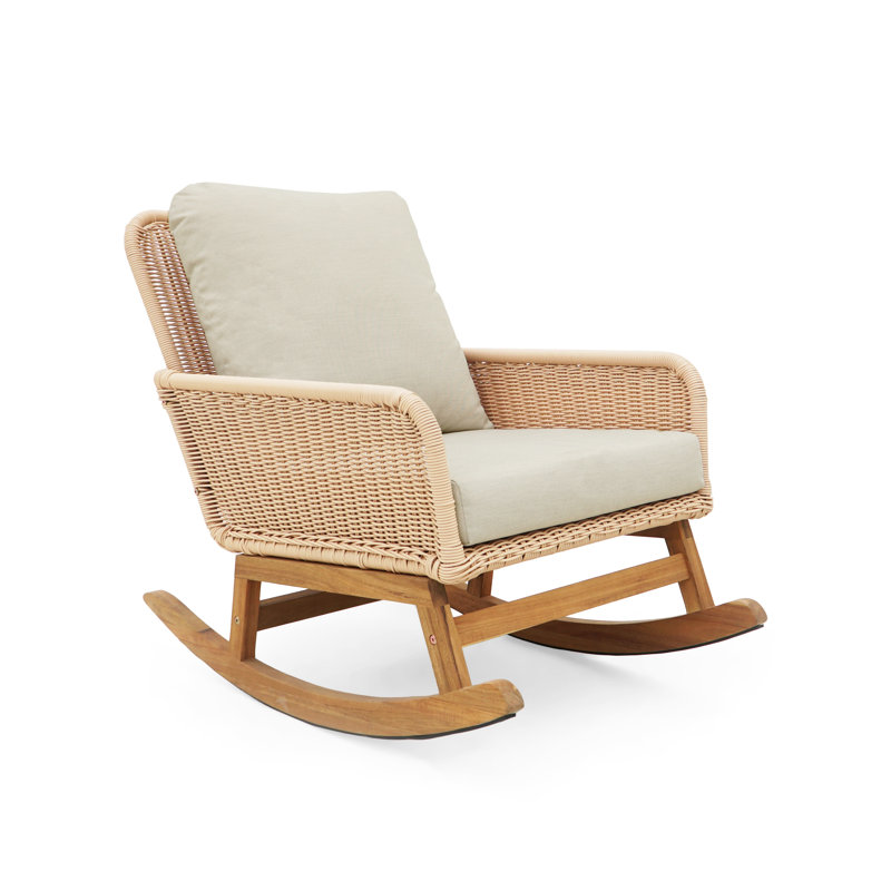 Chaise berçante contemporaine en PE en rotin beige avec structure en bois massif