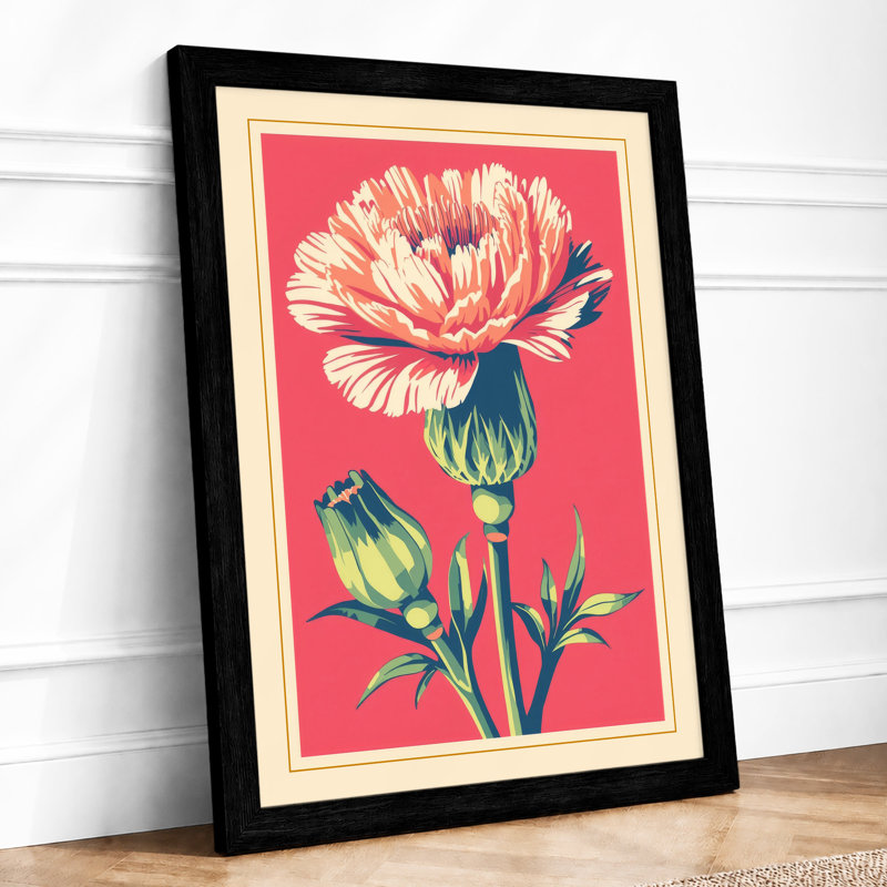 Carnation Study Botanical - Framed Print, A2 - 59.4 x 42.0 cm, Black