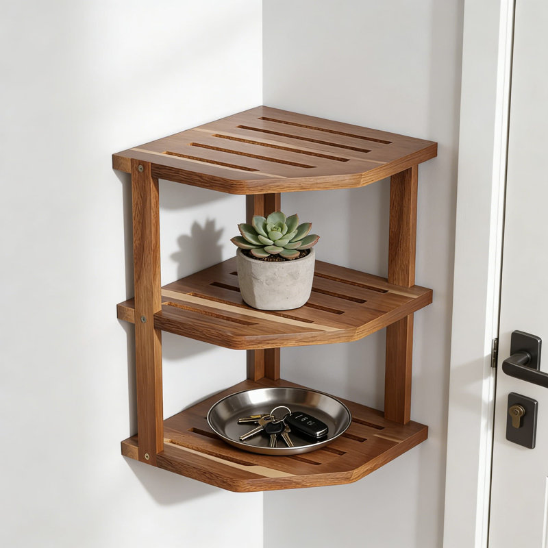 Étagère de coin à 3 niveaux, séchoir à vaisselle en bois d'acacia et rangement pour épices pour comptoir de cuisine, armoire, garde-manger et salle de bain