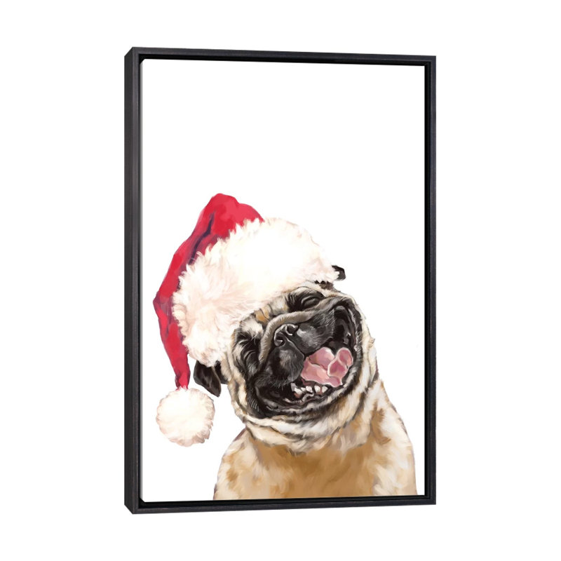 «Christmas Laughing Pug» par Big Nose Work - impression d'art graphique, Pas de tapis, H 40 po x l 26 po x P 1,5 po
