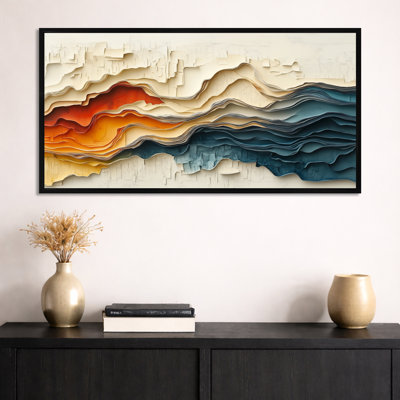 «Orange Blue Orange and Blue Ocean Waves», reproduction d'art sur toile abstraite, encadrée moderne