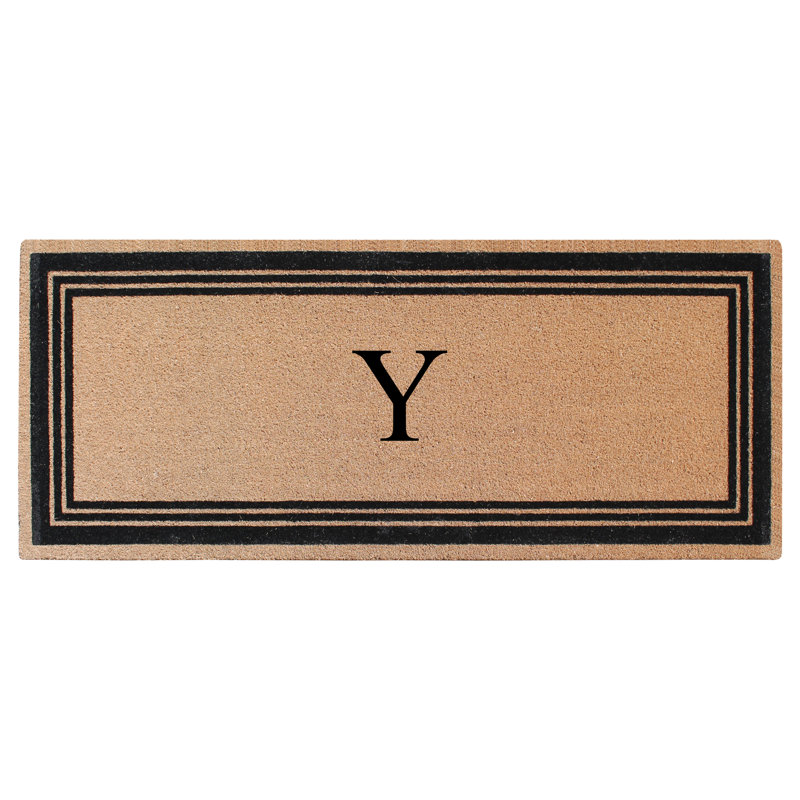 Paillasson monogrammé avec bordure classique en PVC naturel avec envers en PVC - robuste, anti-perte et facile à nettoyer, Y
