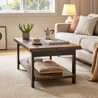 All‑Solid‑Wood Farmhouse Rustic Rectangle Coffee Table