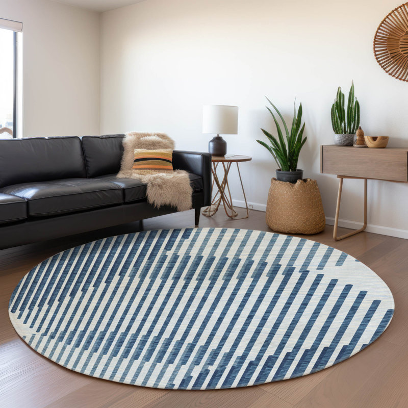 Premium Machine Washable Corum AMF1001 Circles Rug, Round 8'