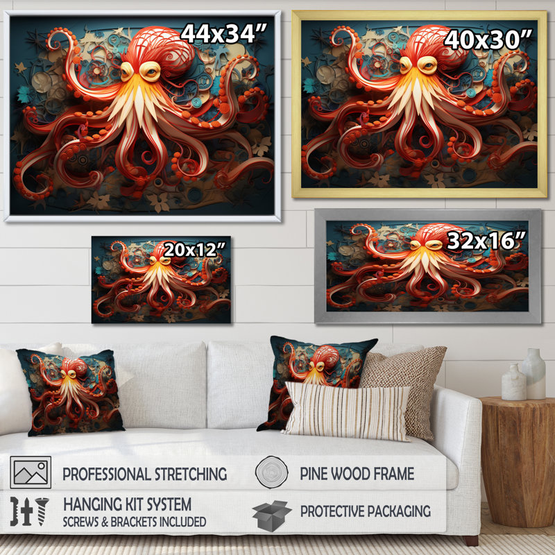 Corail Octopus Serene submersion IV - impression, H 12 po x l 20 po x P 1 po, Toile tendue