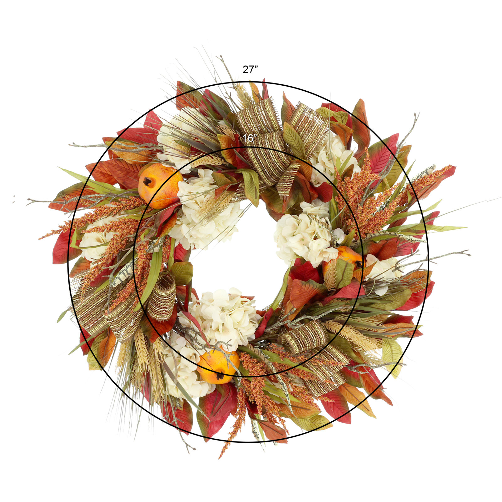 31" Magnolia Leaf, Pomegranate & Wheat Wreath