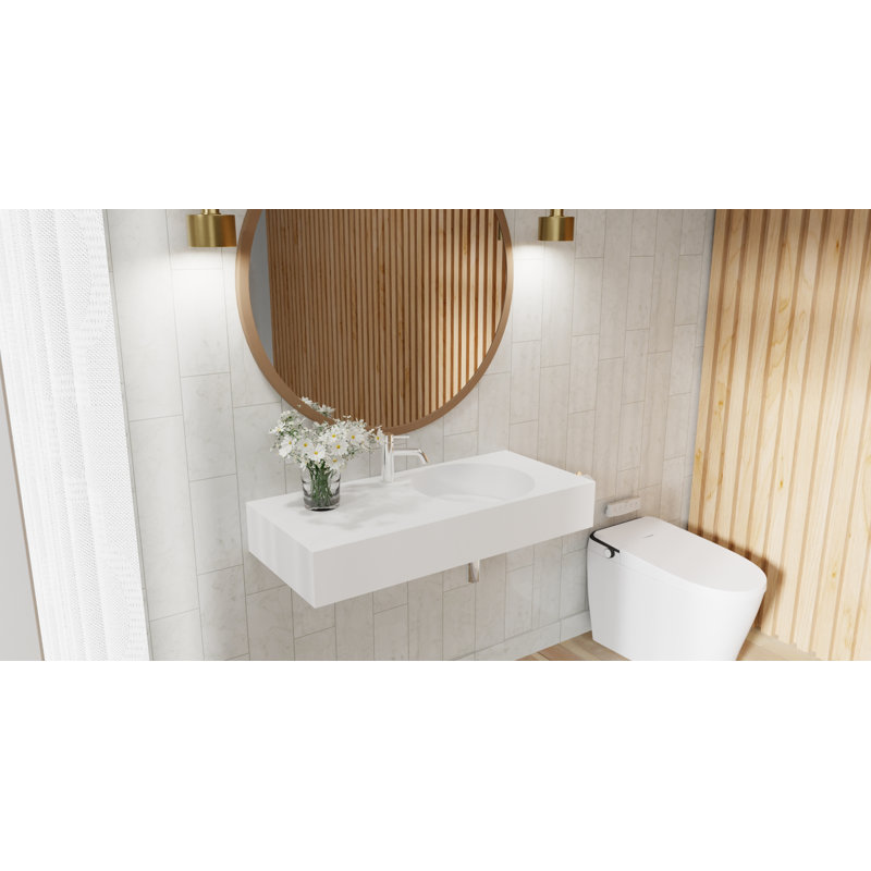 Badeloft 39.4" x 17.7" Rectangular Stone Resin Wall Mounted Bathroom Sink with Overflow WT-02-B-M in Matte White, Matte White