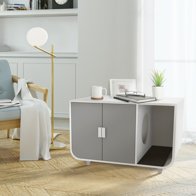 Boîte à litière / table d'appoint Eckroad Furniture Style, Gris clair / Blanc