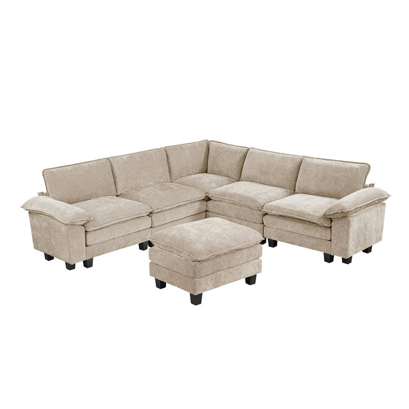Modulaire contemporain modulaire 6 pièces avec repose-pieds moelleux et moelleux en chenille taupe, Taupe