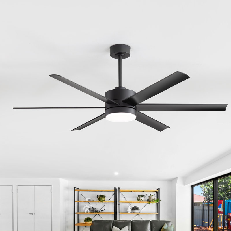 Rhandi 60-Inch Ceiling Fan with LED Lights and Remote Control for Indoor/Covered Outdoor, DC Motor, 6 ABS Blades, 6-Speed, 6''/12'' Downrods