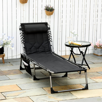 Chaise longue pliante rembourrée Outsunny, fauteuil de bronzage inclinable de camping à 6 niveaux avec appui-tête pour la plage, la cour, le patio, la piscine