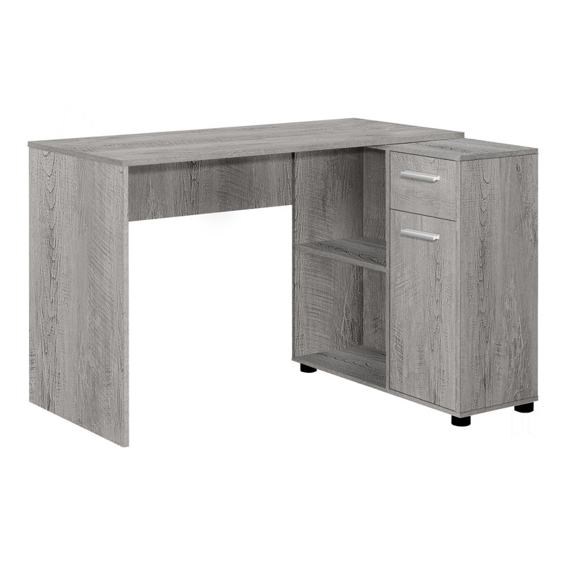 Bureau d'ordinateur, bureau personnel, coin, tiroirs de rangement, L 46 po, forme en L, travail, ordinateur portable, stratifié gris, contemporain, moderne