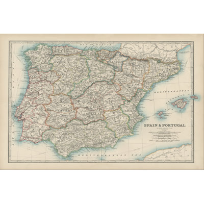 Johnston''s Map of Spain and Portugal 1 Piece Wrapped Canvas Painting
