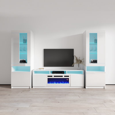 Azniv 110.2" Modern Entertainment Center with Electric Fireplace, High Gloss Finish, Media Storage