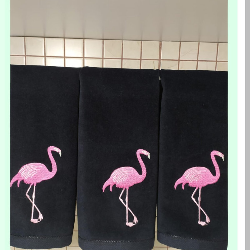Flamingo Bliss 3-Pack Quick-Dry Cotton Kitchen Towels - Premium Terry-Velour, Highly Absorbent Hand Towels (Black)