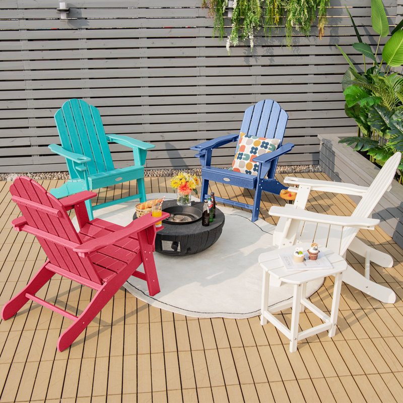 4 Pcs Patio Adirondack Chair Weather Resistant Garden Deck With Cup Holder, Navy