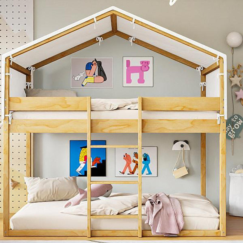Lit simple superposé en bois avec tente